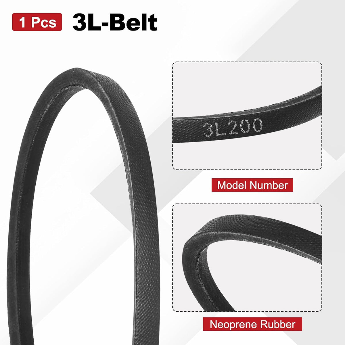 3L200 Belt, Classic Wrapped Rubber 3L Section V-Belt, 20"(508mm) Outside Circumference x 3/8" Width x 7/32" Heigh, Pack of 1
