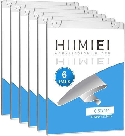 HIIMIEI 12 Pack Acrylic Wall Sign Holder 8.5x11 Vertical, Clear Plastic Picture Frames for Paper with Free 3M Tape and Screws, Door Sign Holder Perfect for Home, Office, Store, Restaurant