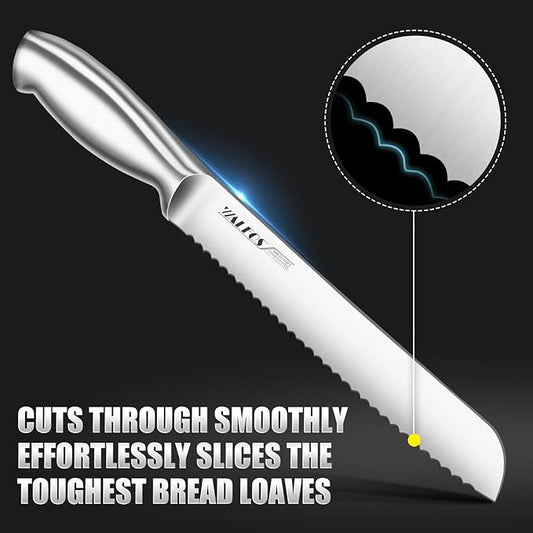 Walfos 8 Inch Bread Knife with Sheath, Serrated Bread Knife with Upgraded Stainless Steel, Ultra-Sharp, Bread Slice Knife for Slicing Homemade Bread, Bagels, Cake