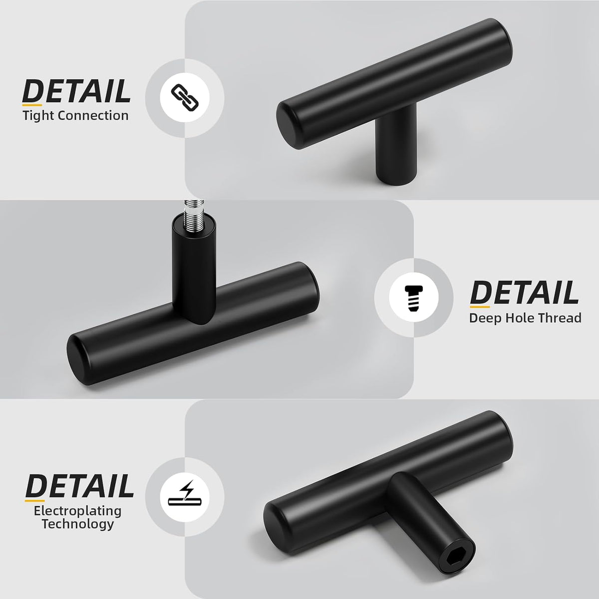 Goldenwarm 5 Pack Black Cabinet Knobs T Bar Knobs and Pulls Drawer Handles for Cupboard Hardware Bedroom Furniture, Single Hole Black Hardware