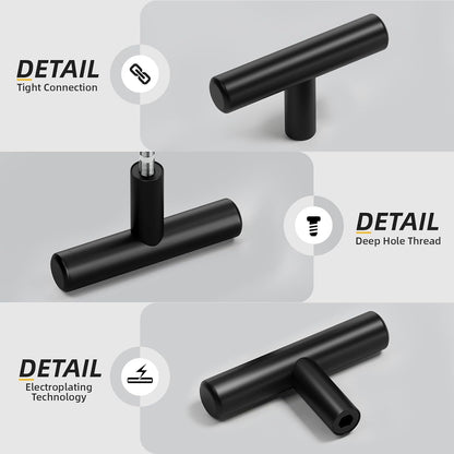 Goldenwarm 5 Pack Black Cabinet Knobs T Bar Knobs and Pulls Drawer Handles for Cupboard Hardware Bedroom Furniture, Single Hole Black Hardware