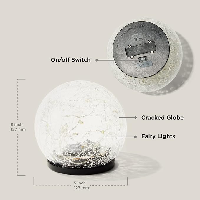LampLust Solar Globe Lights Outdoor - 5 Inch Medium Lighted Gazing Ball with Decorative Crackle Finish, Landscape Lighting, Outdoor Solar Lights for Garden, Yard or Patio Decor