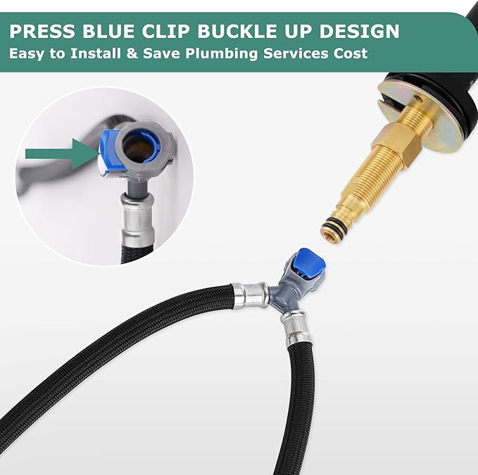 15.75 Inch Extended Quick Connect Hose Hot  Cold Water Mixer Line with Snap-in Buckle for PARLOS Widespread Faucet Roman Tub Filler, 2109301