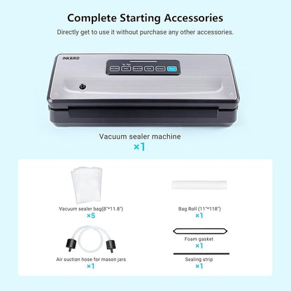 INKBIRD Vacuum Sealer Machine, Food Vacuum Sealers with Roll Storage, MoistDryPulseSealCanister 5-Food Modes with External Vacuum System, Food Vacuum Sealing Machine with Kits, 11.8'' Cutter