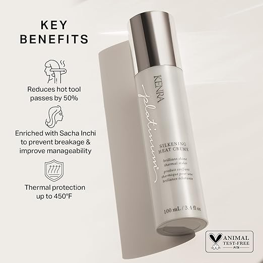 Kenra Platinum Silkening Heat Creme  Brilliant Shine Thermal Styler  Reduces Hot Tool Passes by 50  Prevents Breakage  Improve Manageability  Heat Protectant  All Hair Types  3.4 fl. Oz