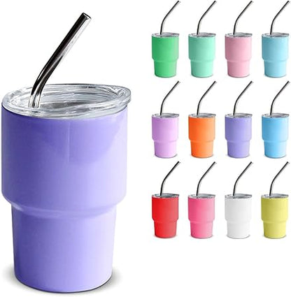 Mini Tumbler Shot Glass with Straw and Lid, 5oz Cute Insulated Shot Cups Stainless Steel for Espresso Coffee Spirits, Wedding, Party,Camping,Outdoor,Carnival,Oktoberfest Water Beer Cups (light purple)