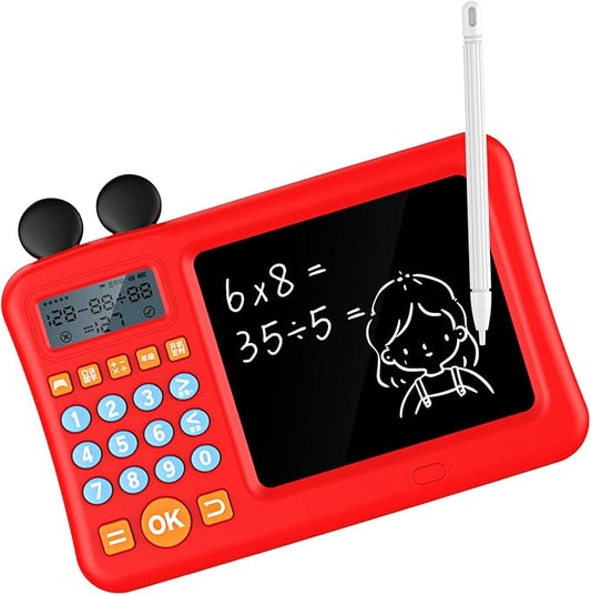 Digital Calculator with WordPad Early Education Pictures Smart Algorithm Calculator Kids Home Use Writing Tablet (Red)