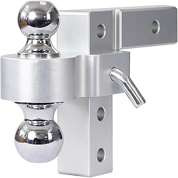 Trailer Hitches Tow Accessories, Aluminum 4 Levels Adjustable 6" Trailer Raise Drop WTow Hook Double Ball Mount 2 Inch Standard Receiver Parts for RV,SUV, ATV and Truck etc