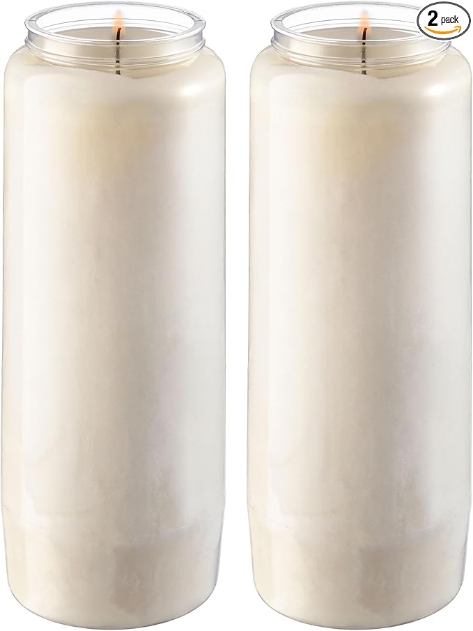 Rambue 9 Day Prayer Candles, 2 Pack - 7 White Memorial Candle for Shiva, Religious Ceremony, Party, Emergency Candles - Long Burning Vegetable Wax in Plastic Jars