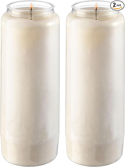 Rambue 9 Day Prayer Candles, 2 Pack - 7 White Memorial Candle for Shiva, Religious Ceremony, Party, Emergency Candles - Long Burning Vegetable Wax in Plastic Jars