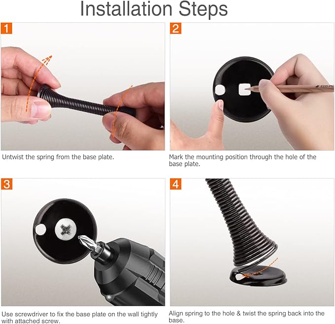 1Pack Spring Door Stopper Black- 3-1/4" Flexible Spring Door Stops with Black Rubber Bumper Tips
