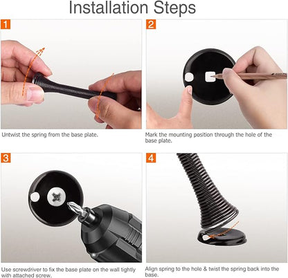 1Pack Spring Door Stopper Black- 3-1/4" Flexible Spring Door Stops with Black Rubber Bumper Tips