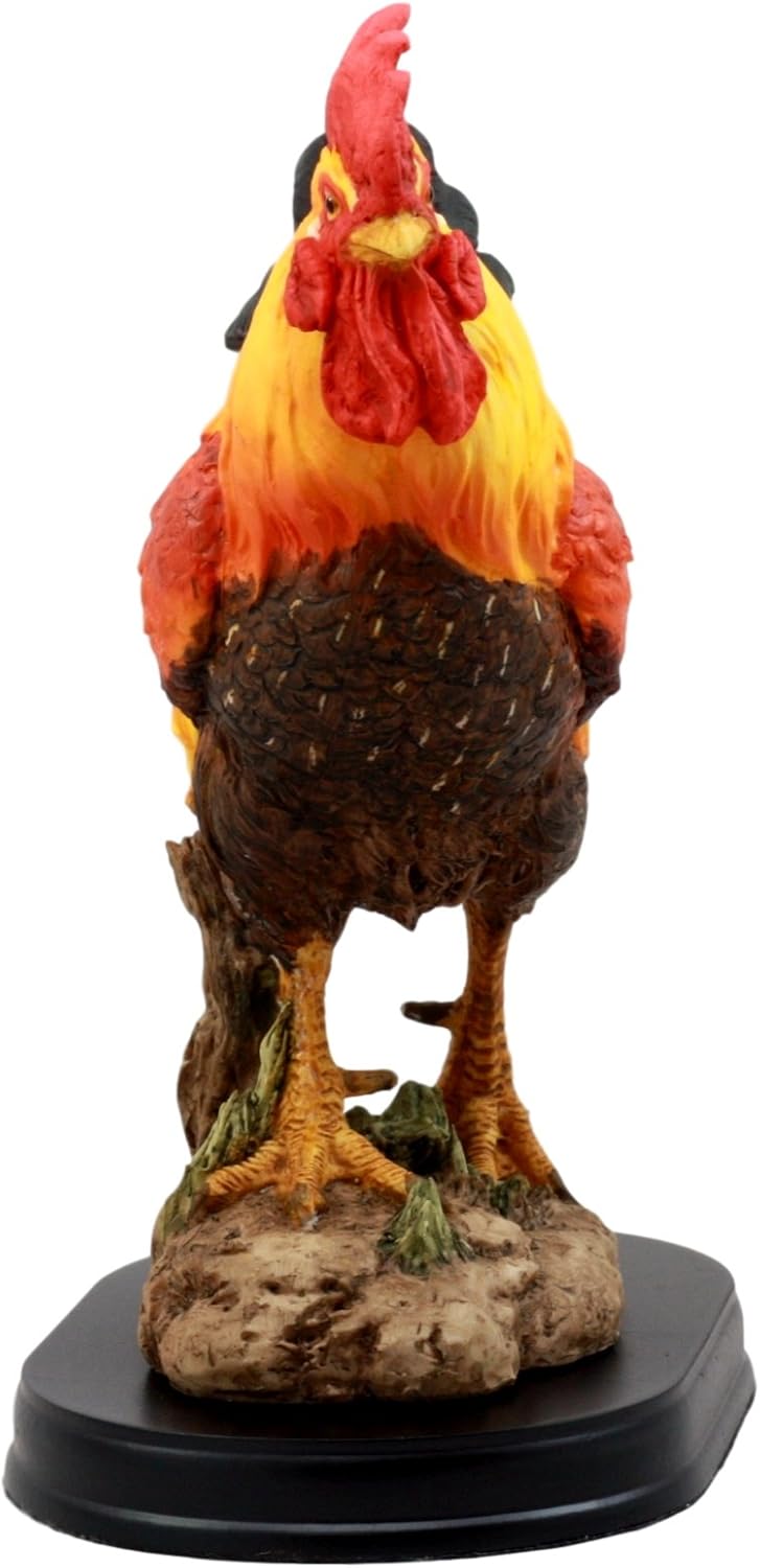 Proud Country Chicken Rooster Statue with Base 7.5" Tall Resin Sculpture in Vivid Colors