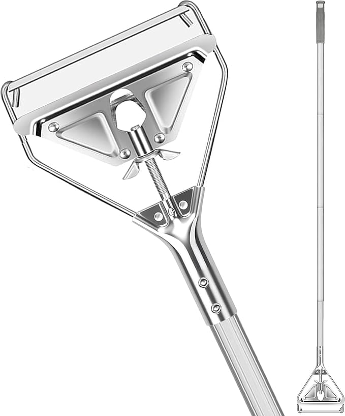 SOBONNE 59" Commercial Mop Handle Heavy Duty,Industrial Metal Mop Stick Wet Mops Head Replacement Holder for Home,Garage,Office,Warehouse Floor Cleaning|Sliver