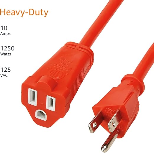 Basics Heavy Duty 100-Foot 3-Prong Vinyl Indoor/Outdoor Extension Cord - 10 Amps, 1250 Watts, 125 VAC - Orange