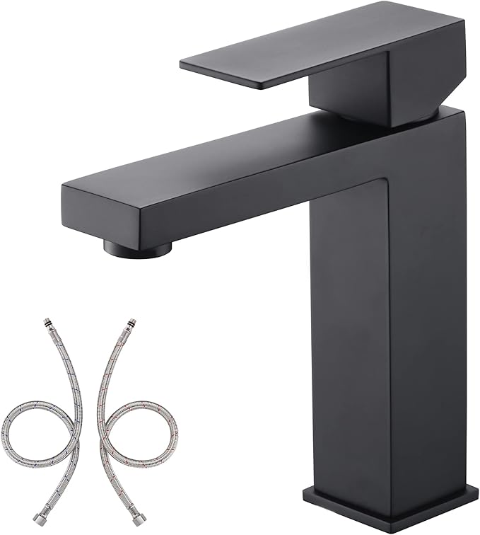 sumerain Matte Black Bathroom Faucet Single Hole Bathroom Sink Faucet SUS 304 Stainless Steel