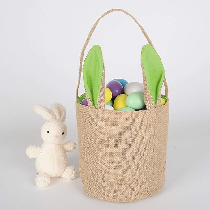 Egg Basket Holiday Rabbit Bunny Printed Canvas Gift Carry Eggs Candy Bag - HHmei Rabbit Bag, Rabbit, Rabbit Storage Bag (Green)
