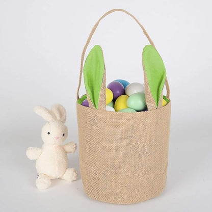 Egg Basket Holiday Rabbit Bunny Printed Canvas Gift Carry Eggs Candy Bag - HHmei Rabbit Bag, Rabbit, Rabbit Storage Bag (Green)
