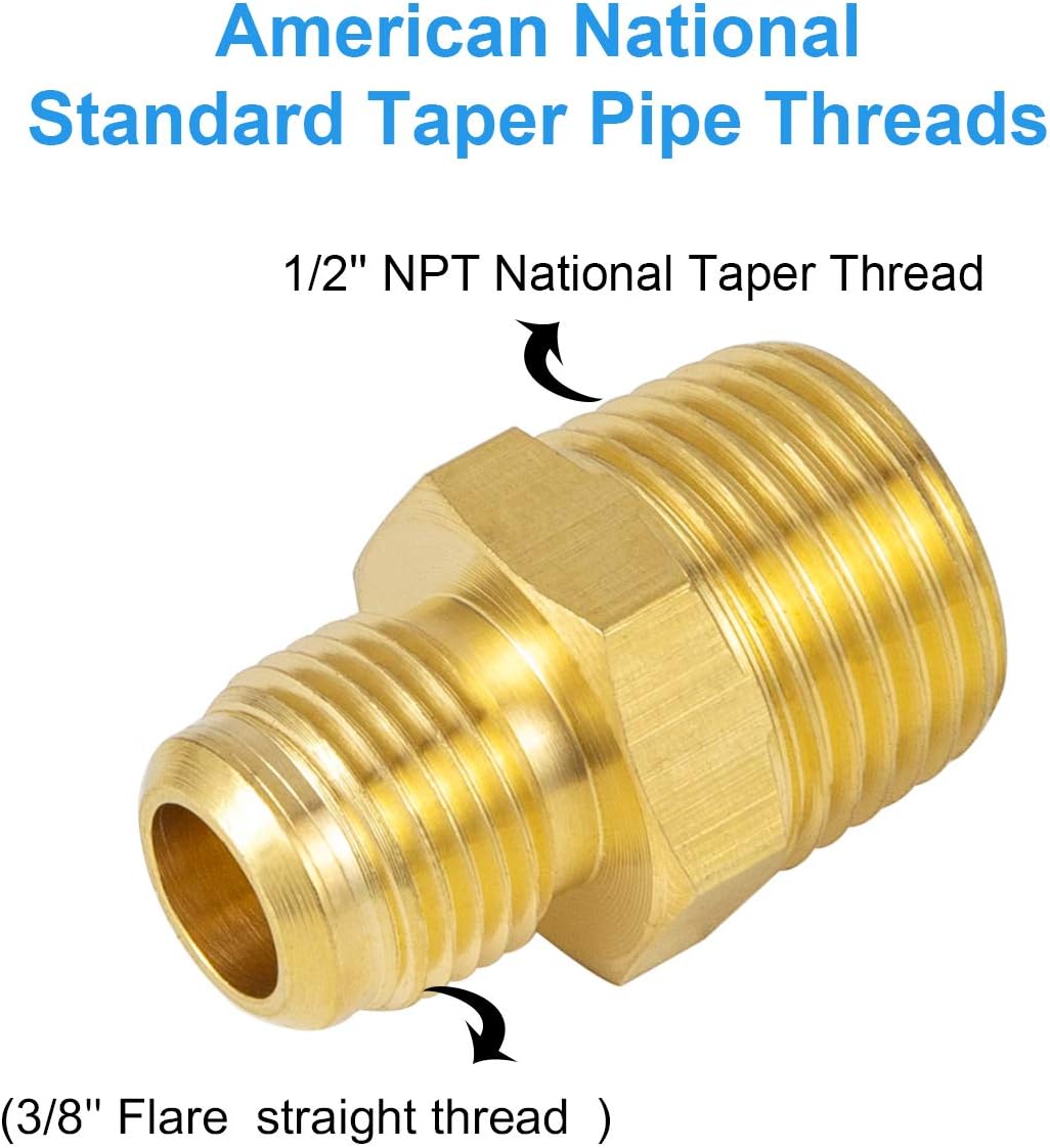 2 PCS Brass Tube Fitting, Half Union Gas Adapter 3/8" Flare x 1/2" NPT Male Pipe Connector
