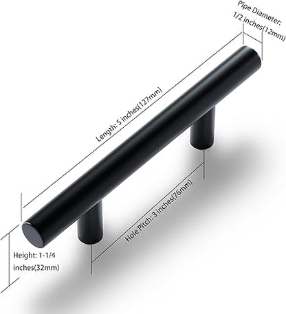 1 Pack Cabinet Pulls Stainless Steel 5 Inch Length 3 Inch Hole Center Kitchen Handle Cupboard Drawer Pull Cabinet Handles Matte Black
