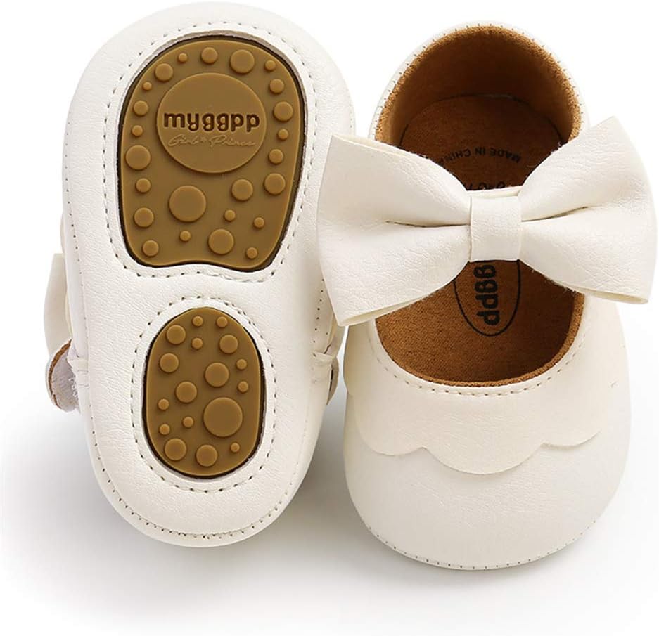 LAFEGEN Baby Girls' Mary Jane Flats with Bow, Non-Slip Soft Sole