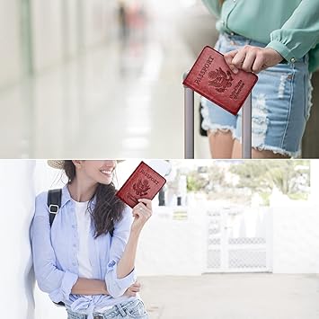Passport and Vaccine Card Holder Combo with Vaccine Card Slot, Passport Wallet CoverCaseHolder for Women and Men(AC-Wine red)