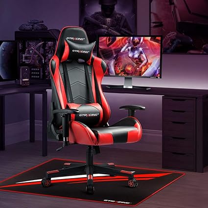 GTRACING Gaming Chair Mat for Hardwood Floor 47 x 39 inch Office Computer Gaming Desk Chair Mat for Hard Floor Red,Small Size