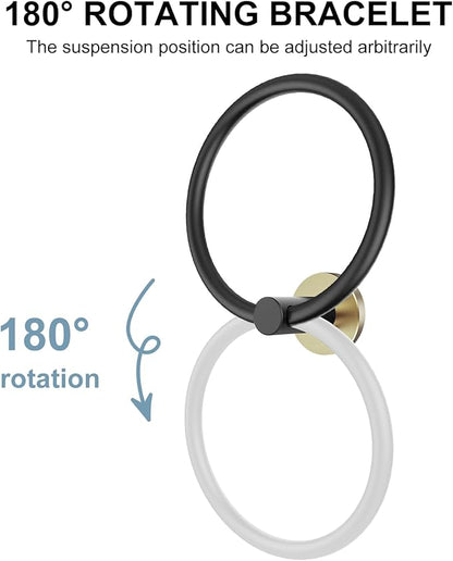 SetSail Towel Holder for Bathroom Wall 2 Packs Towel Ring 304 Stainless Steel Heavy Duty Hand Towel Hanger for Bathroom, Black and Gold