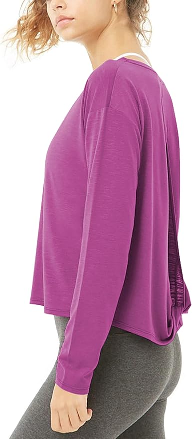 Bestisun Long Sleeve Workout Shirts Yoga Dance Tops Open Back Athletic Clothes for Women