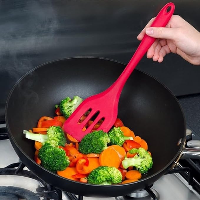 1PCS Silicone Slotted Spatula,Silicone Turner Fish Frying Pan Scoop Fried Shovel Spatula Non Stick Cooking Spatula for Kitchen(gray Large)