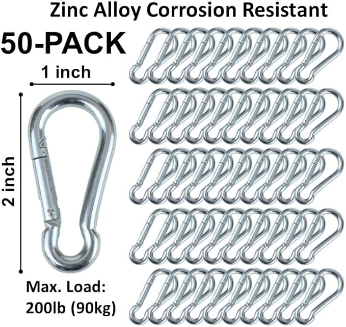 50 Pack and 100 Pack  Bulk Heavy Duty Carabiner Snap Clip Hooks Black, Zinc and Stainless  Contractors, Gyms, Fitness Centers, Business, Industrial