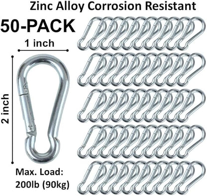 50 Pack and 100 Pack  Bulk Heavy Duty Carabiner Snap Clip Hooks Black, Zinc and Stainless  Contractors, Gyms, Fitness Centers, Business, Industrial