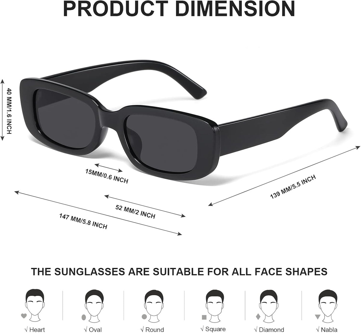 JASPIN Rectangle Sunglasses for Women Men Trendy Y2k Retro 90s Sun Glasses UV Protection Cool Square Frame