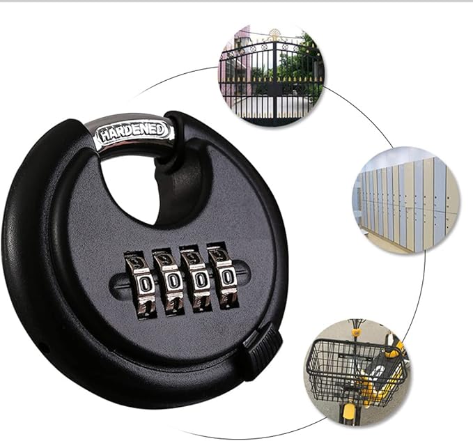 szhdxsy Outdoor Combiantion Padlock - 4 Digit Heavy Duty Disc Lock with Hardened Shackle,Combo Padlock for Gate,Storage Unit,Fence,1 Pcs,,Black