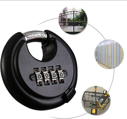 szhdxsy Outdoor Combiantion Padlock - 4 Digit Heavy Duty Disc Lock with Hardened Shackle,Combo Padlock for Gate,Storage Unit,Fence,1 Pcs,,Black