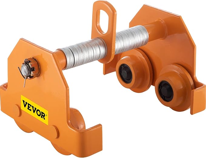 VEVOR 2200LBS 1 Push Manual 2200LBS1 Ton Load Capacity Beam Trolley with Dual Wheels 2.5-8 inch Adjustable Width, Orange