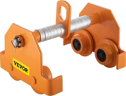 VEVOR 2200LBS 1 Push Manual 2200LBS1 Ton Load Capacity Beam Trolley with Dual Wheels 2.5-8 inch Adjustable Width, Orange