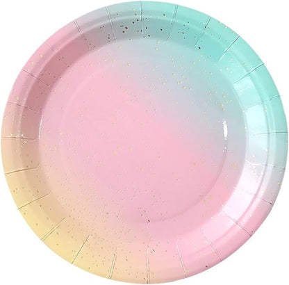 Rainbow Paper Plate Party Party Decoration Dining Plate Cake Plate Circular Plate Cutlery Set(9-Inch Plates 20pcs)