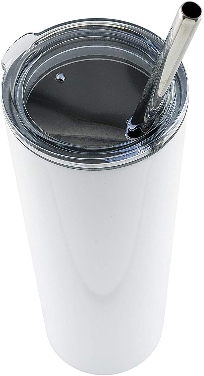 Double Wall 188 Stainless Steel Vacuum slim skinny tumbler with straw and lid, insulated travel mug keeping beverage cold and warm (white, 20oz)