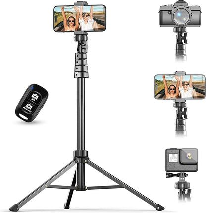 UBeesize 62" Phone Tripod  Selfie Stick, Camera Tripods Stand with Wireless Remote and Phone Holder,Compatible with iPhone Android Phone, Perfect for SelfiesVideo RecordingLive Streaming Black