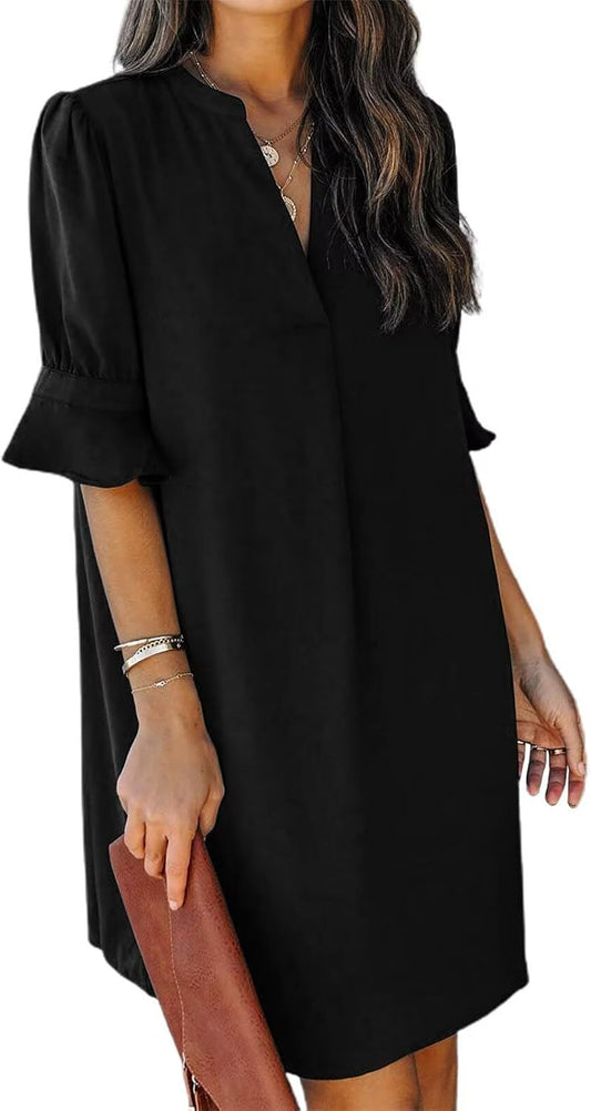 These QACOHU summer dresses feature a flattering V-neck, ruffled sleeves, and a flowy, swing silhouette - perfect for warm weather wear.