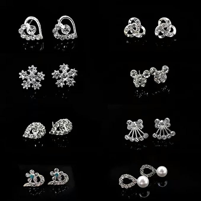 1Pair Stud Silvery Earrings Shining Fashion Women Heart Bow Earrings Jewelry-02