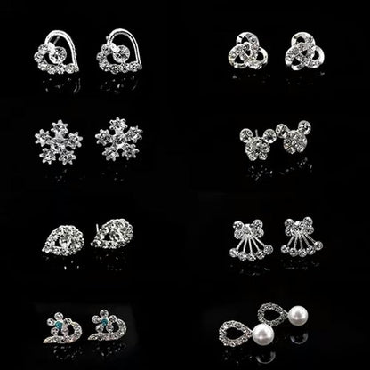 1Pair Stud Silvery Earrings Shining Fashion Women Heart Bow Earrings Jewelry-02