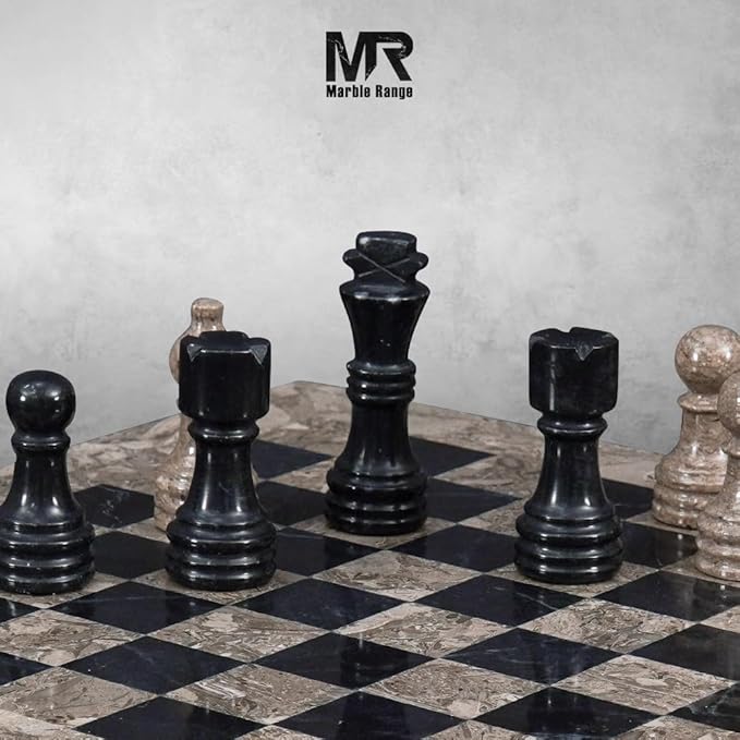 Marble Chess Set 12 Inch Handmade Oceanic  Black Board Game with Storage Box, Classic Travel Chess Set for Adults with Pieces  2 Extra Queens, Elegant Gift  Home Decor