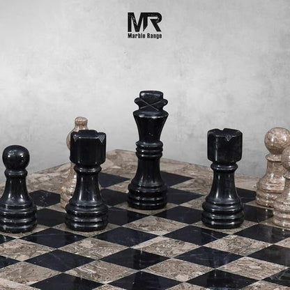 Marble Chess Set 12 Inch Handmade Oceanic  Black Board Game with Storage Box, Classic Travel Chess Set for Adults with Pieces  2 Extra Queens, Elegant Gift  Home Decor