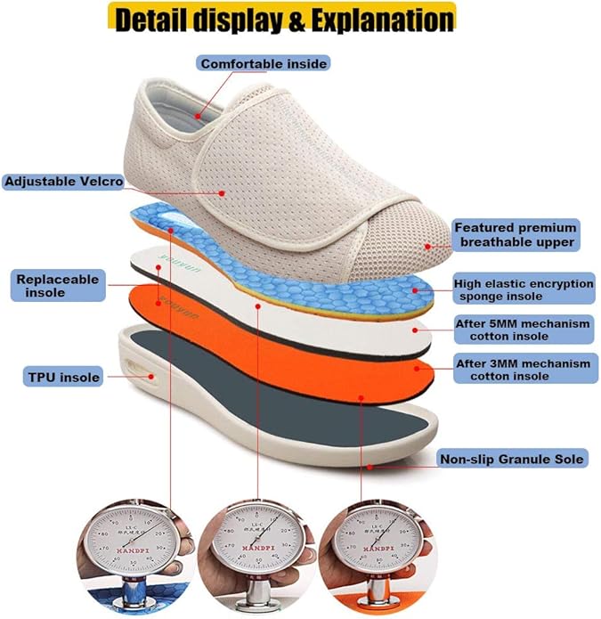 WLESVAGO Women's Wide Width Diabetic Edema Shoes with Fully Adjustable Closures Easy OnOff, Air Cushion Walking Sneakers for Elderly Swollen Feet Outdoor