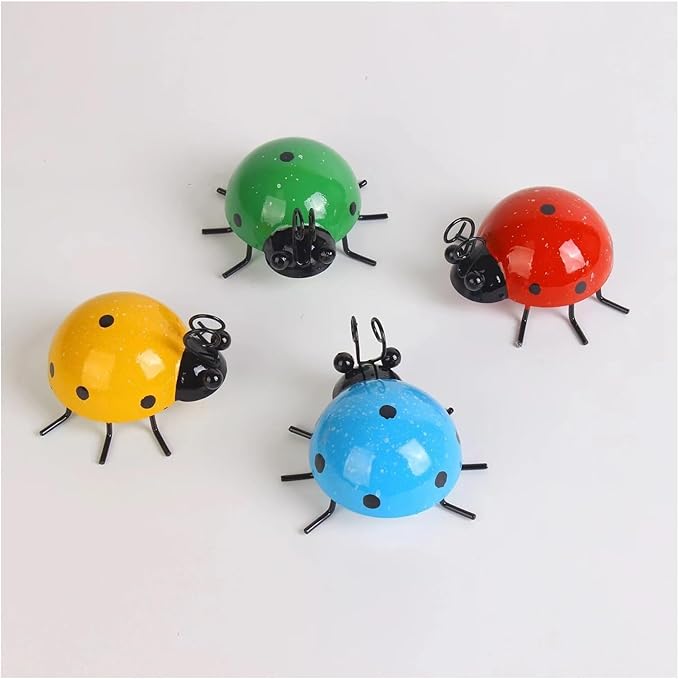 Metal Garden Decor for Outside Cute Ladybugs Art Lawn Ornaments Wall Sculptures  Statues Outdoor Fence(Red)