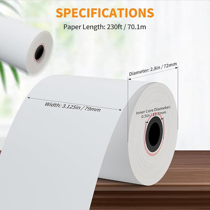3 1/8'' x 230ft' Thermal Paper Receipt 10 Rolls, Receipt Paper POS Cash Register Paper for Credit Card Machine Square Terminal Printer