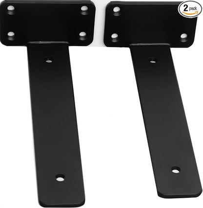 2 Pack - 8 inch Black Hidden L Shelf Bracket (15 Inch Thicked) Iron Floating Shelf Brackets Rustic Industrial Metal Brackets for Shelf Support