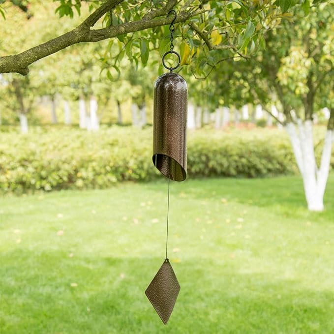Wind Chime Aeolian bells Wind Chimes Outdoor Meditation Handmade Cylindrical Metal Cast Iron Monotube Bronze Bell Pendant for Courtyard Eaves Shop Pendant Doorbell Wind Chimes for Outside Memorial Win